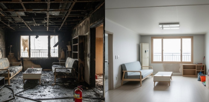 영암 아파트 화재청소 복구중