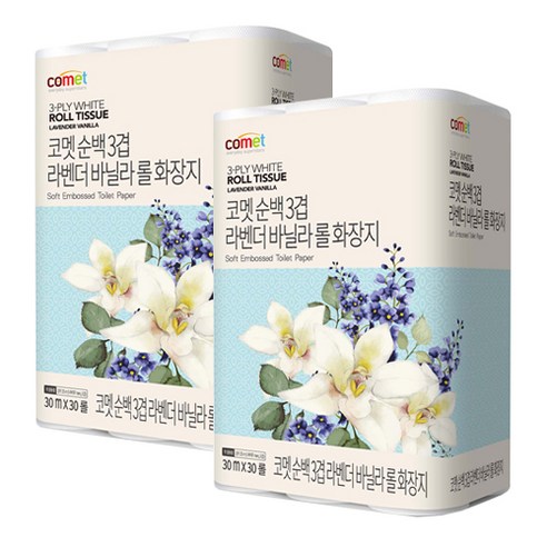 코멧 순백 3겹 라벤더 바닐라 롤화장지 30m 30롤, 2팩