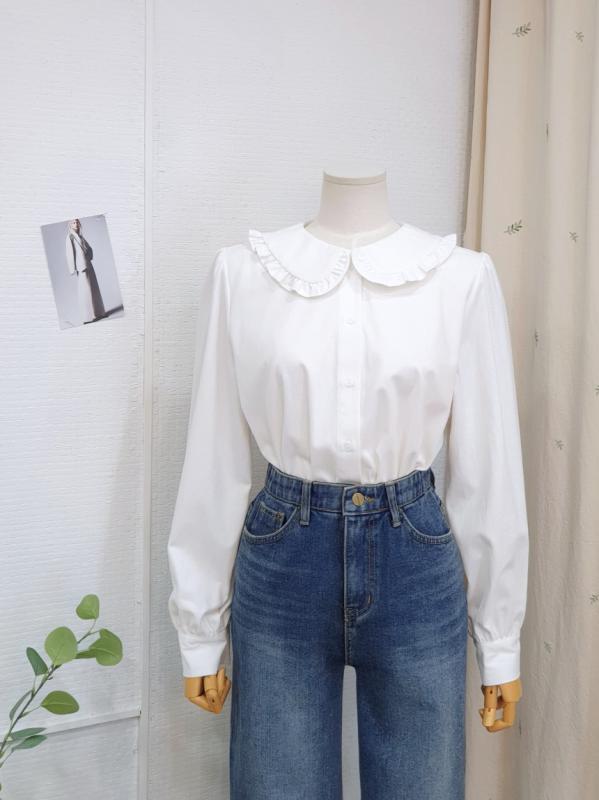 기모 프릴 블라우스 둥근 카라 셔츠