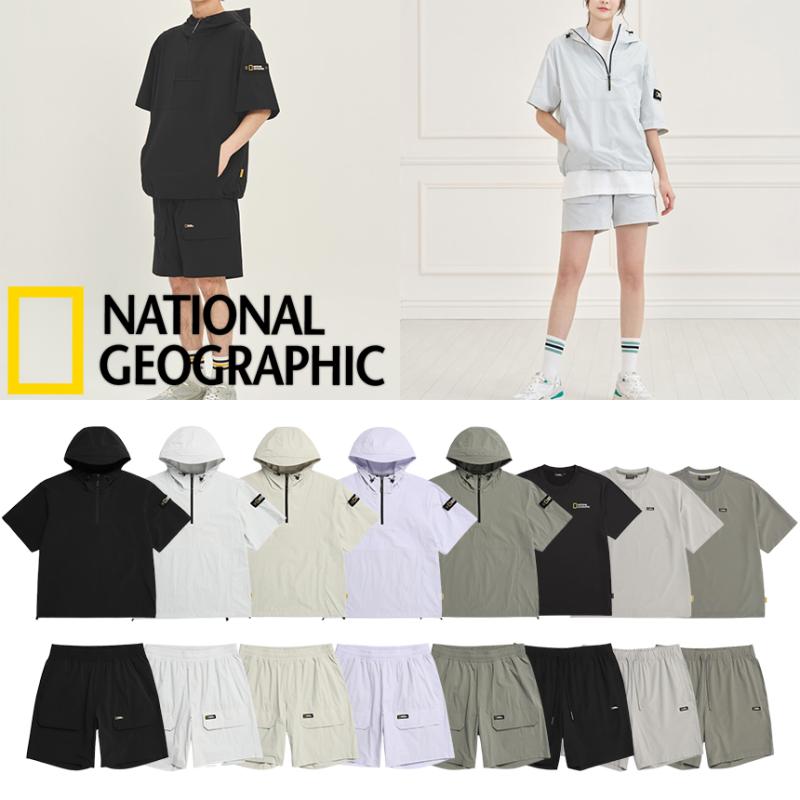 국내매장판 2023 내셔널지오그래픽 트레이닝복 세트 우븐 트레이닝 반팔 반바지 기능성 헬스복 운동복 세트