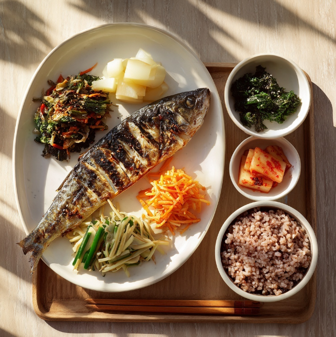 생선이 있는 저녁 반찬 식탁