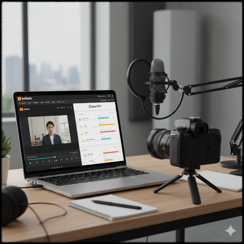 온라인 강의와 디지털 교육 콘텐츠를 제작하는 모습