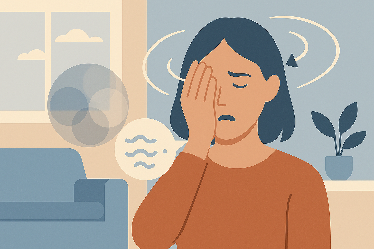 시야 장애와 어지럼이 동반된 모습