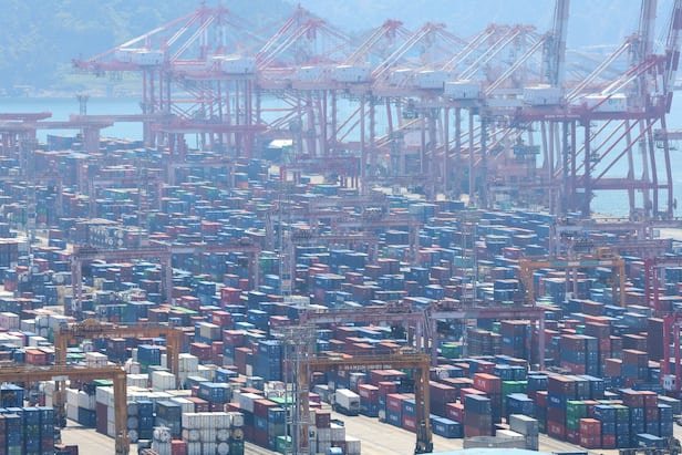 South Korea&rsquo;s exports hit a record high for April, climbing 3.7% on-year to $58.21 billion, as surging semiconductor shipments helped offset declines in automobile sales and U.S.-bound trade. /Yonhap News
