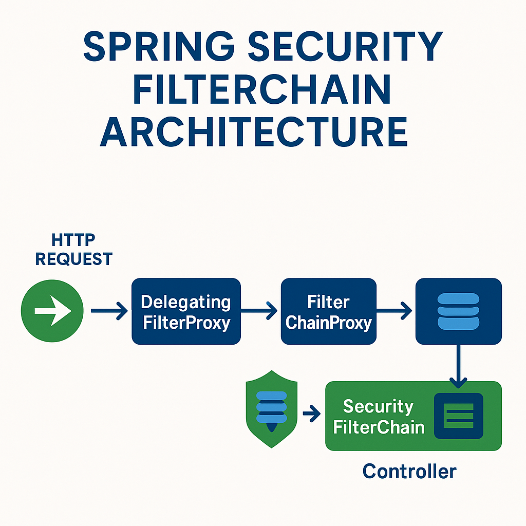 Spring Security FilterChain architecture flow diagram showing request processing through security filters