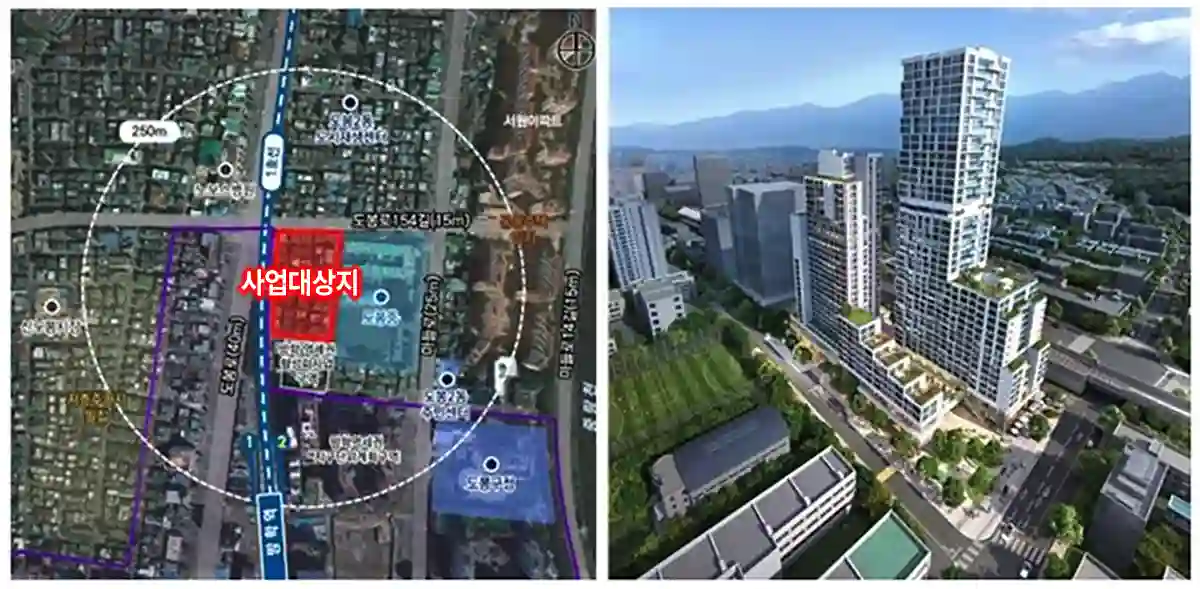 방학역-도심공공주택-위치(좌)-조감도(우)