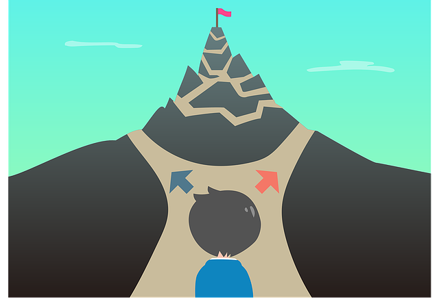 길 앞에서 방향을 고민하는 사람의 이미지