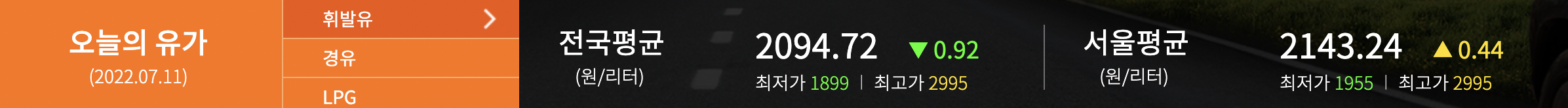 오피넷 오늘의 유가 사진