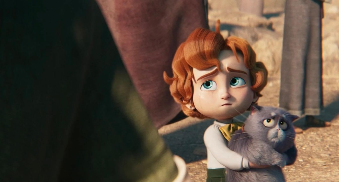 킹 오브 킹스 애니메이션 속 고양이 윌라를 안고 있는 월터의 장면