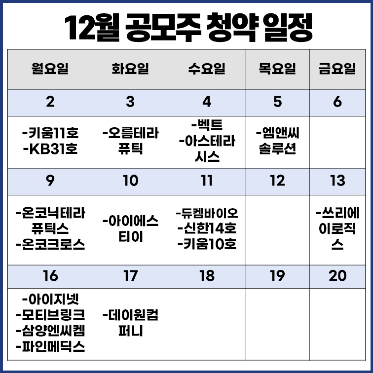 2024년 12월 공모주 청약 일정 달력