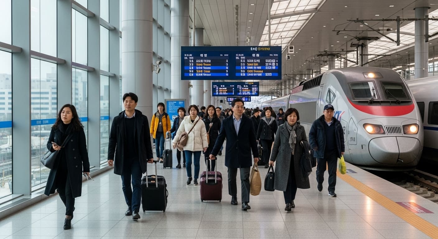 추석 귀성객으로 붐비는 기차역 대합실