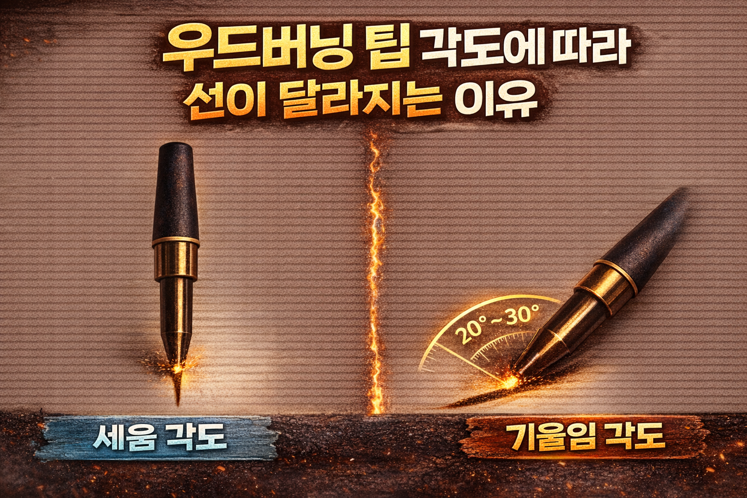 우드버닝 팁 각도에 따라 선이 달라지는 이유