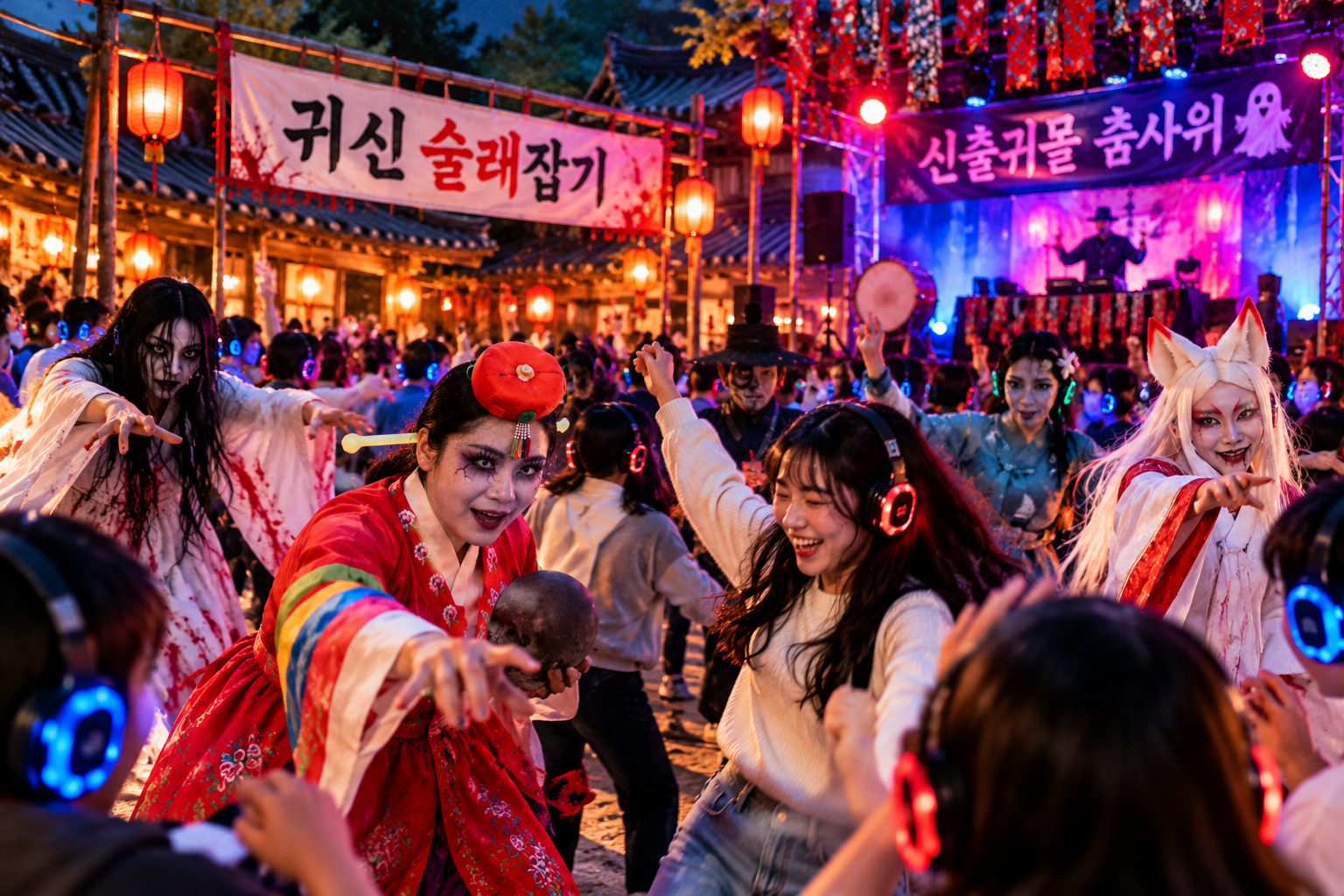 2026 한국민속촌 귀신사바 축제 귀신 술래잡기와 헤드셋을 착용하고 춤추는 신출귀몰 춤사위