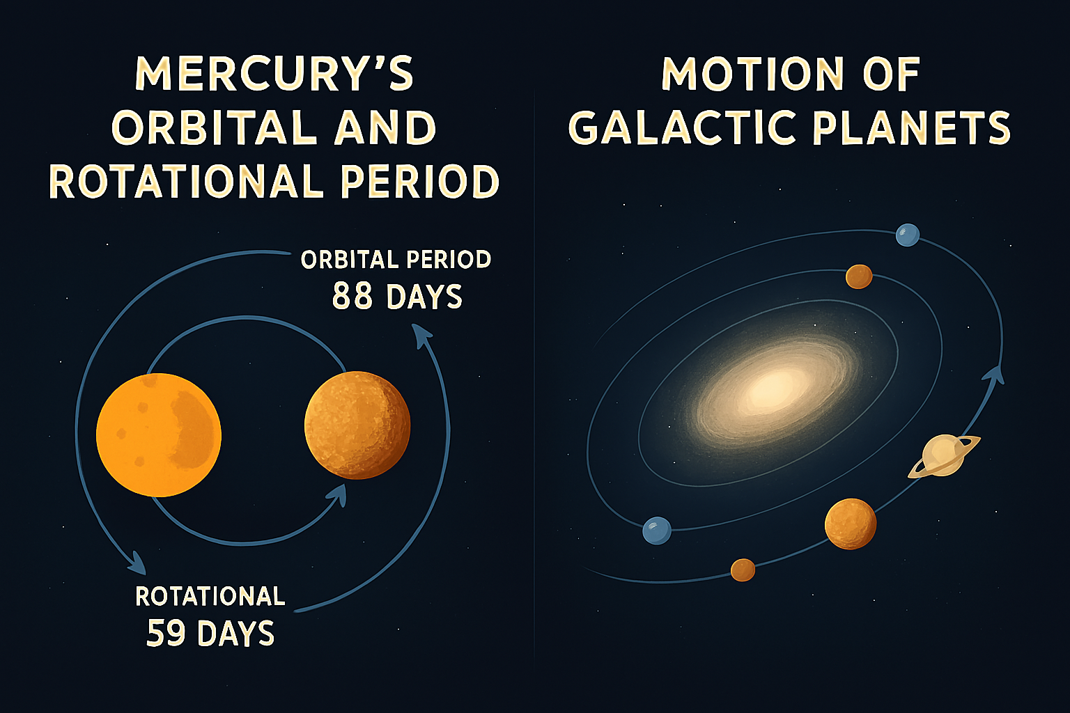 수성의 공전,자전주기와 은하계 행성 운동.