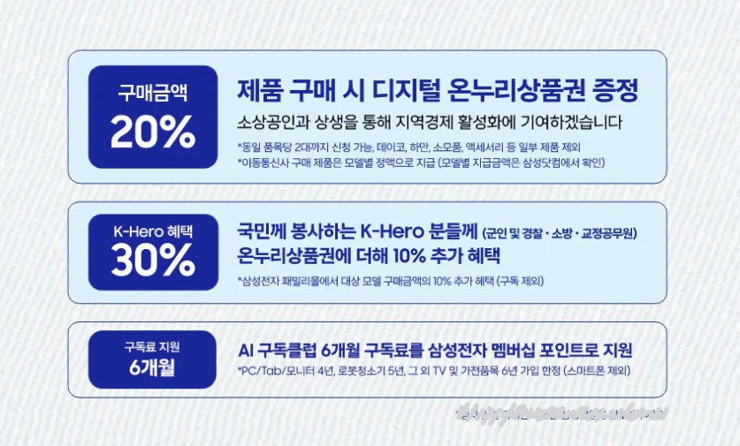 삼성전자 감사 페스티벌 20% 할인, 30% 할인, 구독료 지원