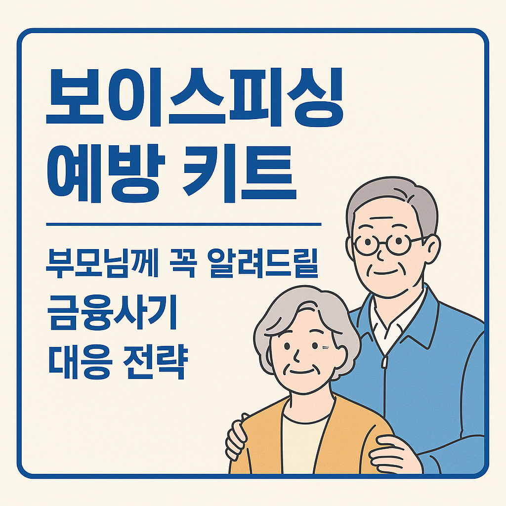 보이스피싱 예방 키트 안내 포스터. 금융사기 대응 전략이라는 문구와 함께 노부부 일러스트가 포함된 관공서 스타일의 안내 이미지