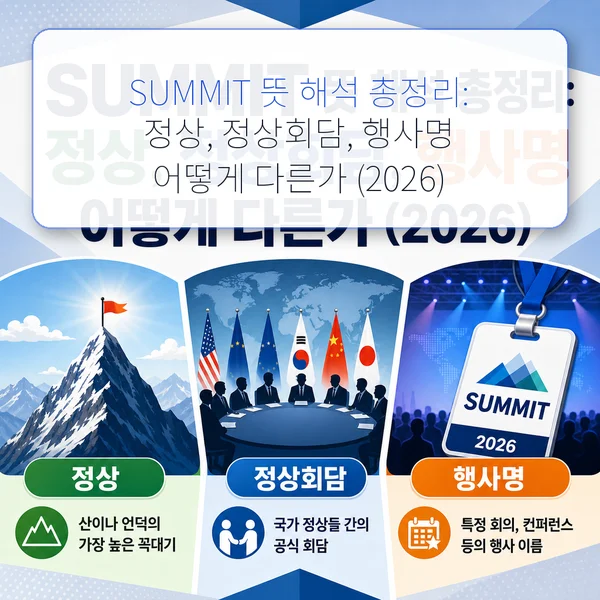 SUMMIT 뜻 해석 총정리: 정상, 정상회담, 행사명 어떻게 다른가 (2026)