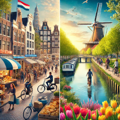 네덜란드 문화적 도시와 자연적 도시 반반사진