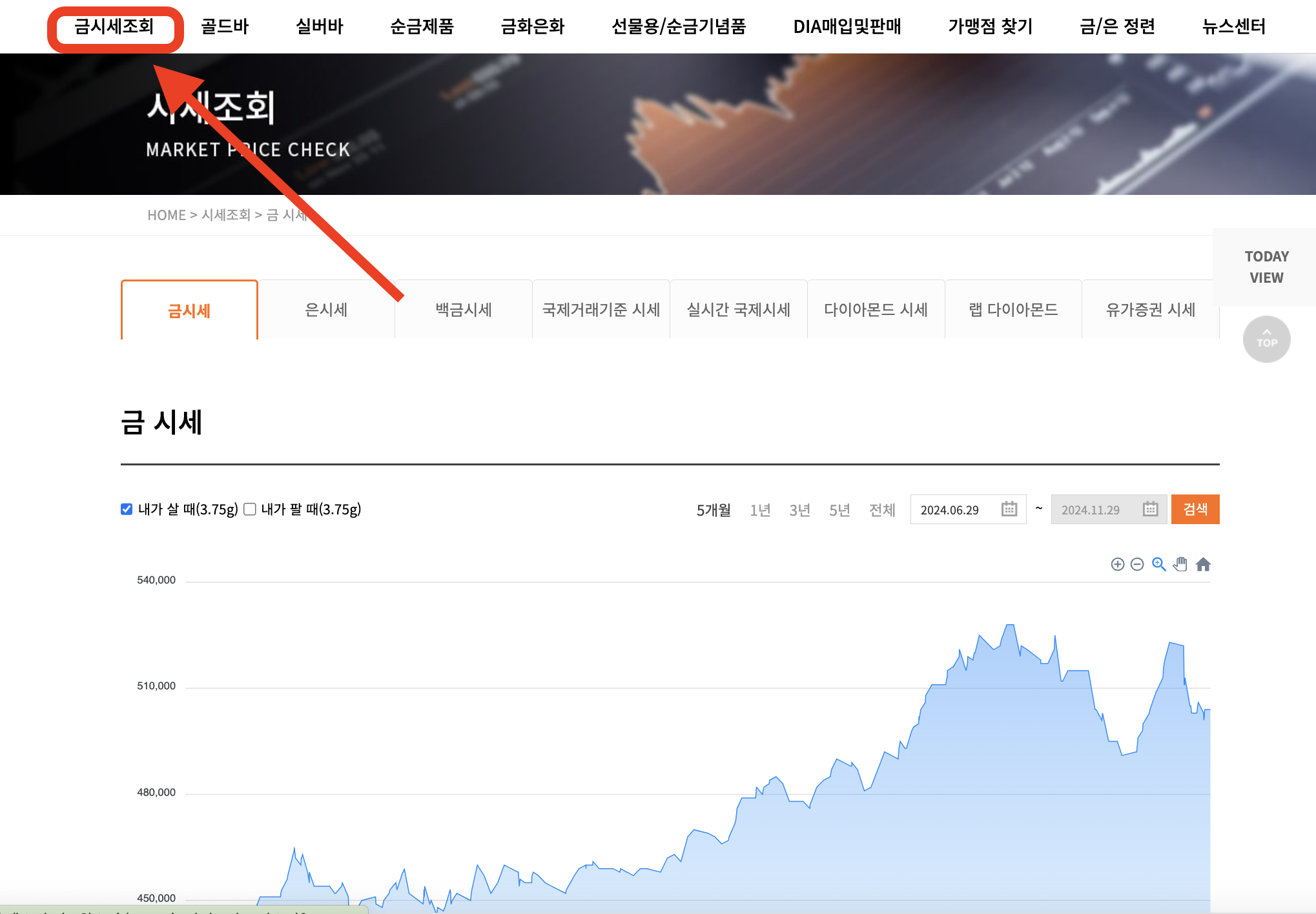 한국 금거래소 홈페이지
