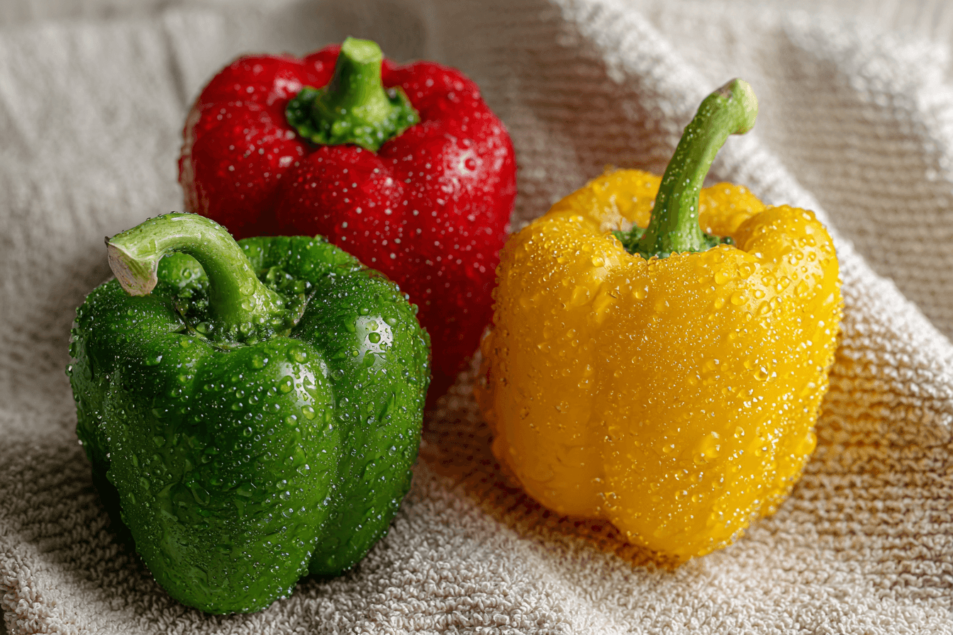 천-위에-놓여있는-초록-노랑-빨간-파프리카