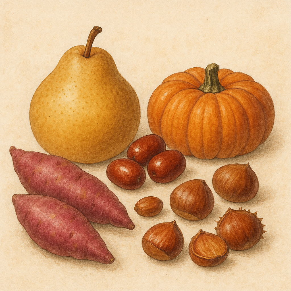 배, 호박, 고구마, 대추, 밤