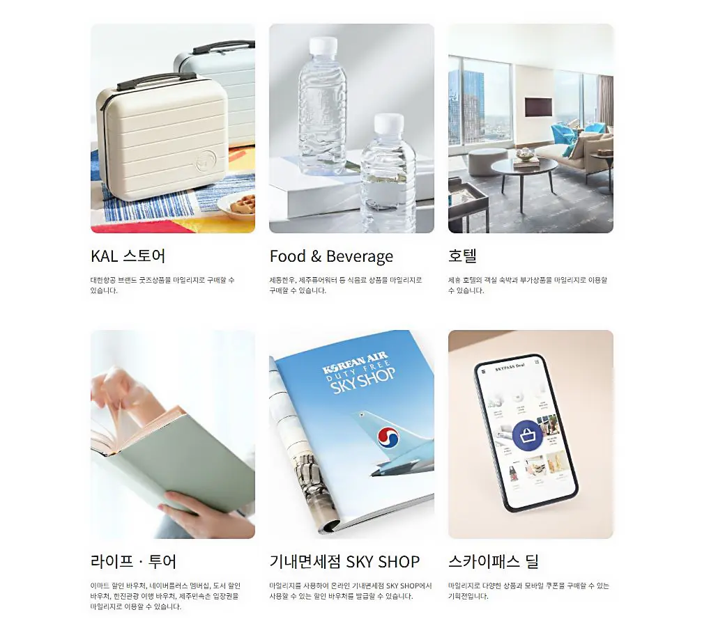 대한항공-스카이패스-마일리지-사용처-마일리지몰-라이프-이마트-네비어-교보문고-KAL스토어-호텔-한진관광-제주민속촌-입장권-투어-기내면세점-스카이패스딜