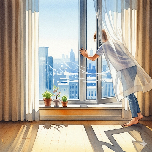 아파트 창문을 열고 환기를 시키는 사람