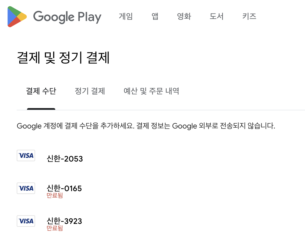 결제 수단, 정기결제, 예산 및 주문 내역을 보실 수 있습니다.
