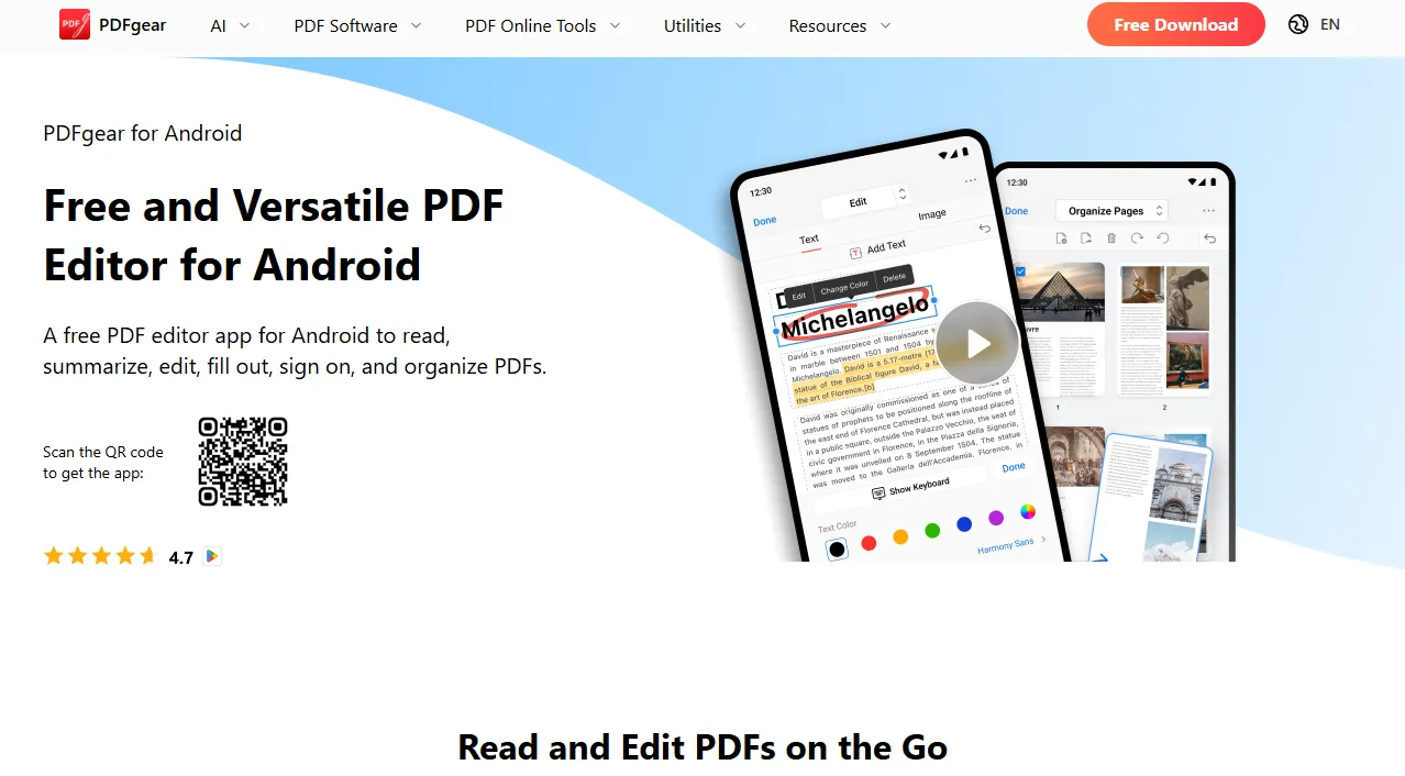무료 PDF 편집 프로그램 PDFGear Android 다운로드