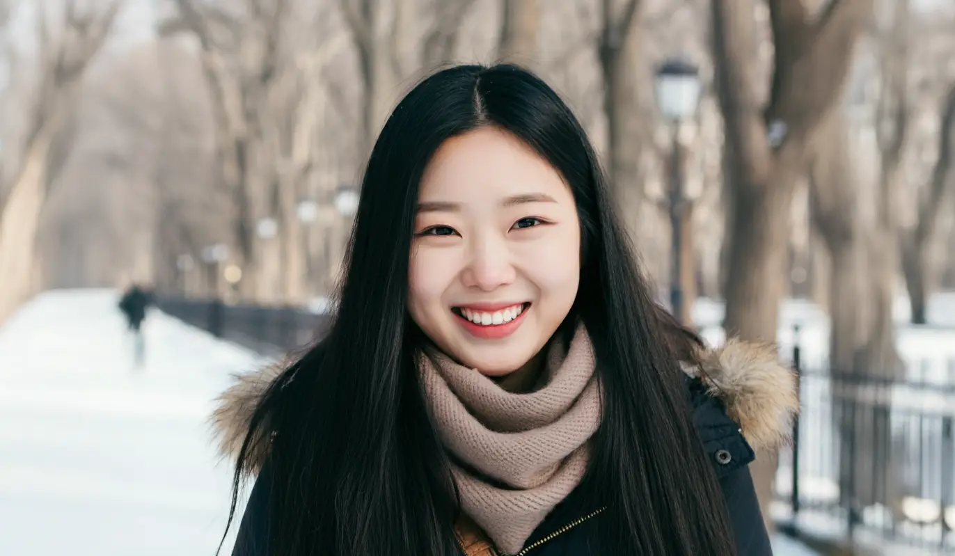 겨울 산에 있는 여성