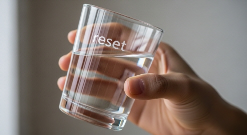 손으로 물 한 컵을 마시는 클로즈업