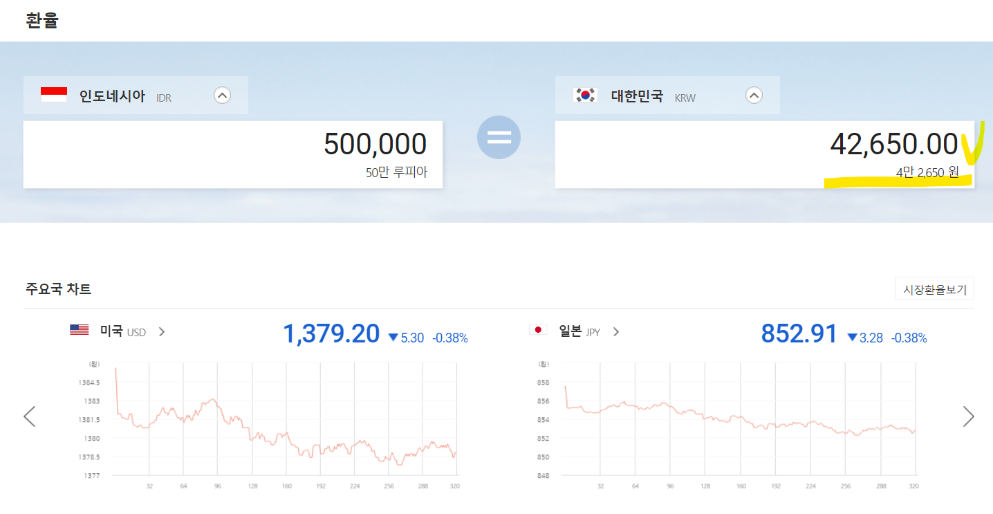 발리 비자 온라인 신청 방법 (환율계산기) 출처-다음환율