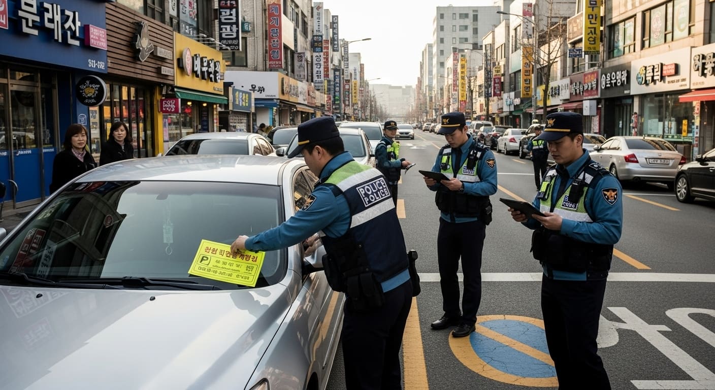 주정차 단속 구역에 설치된 금지 표지판