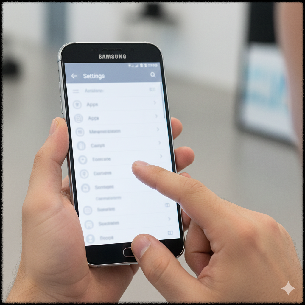 앱 충돌 원인을 찾기 위해 스마트폰 설정을 확인하는 모습