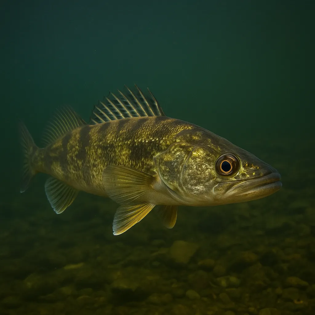 강물 속을 헤엄치는 쏘가리의 클로즈업 모습