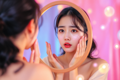 피부트러블로-거울을-보며-걱정하는-여성