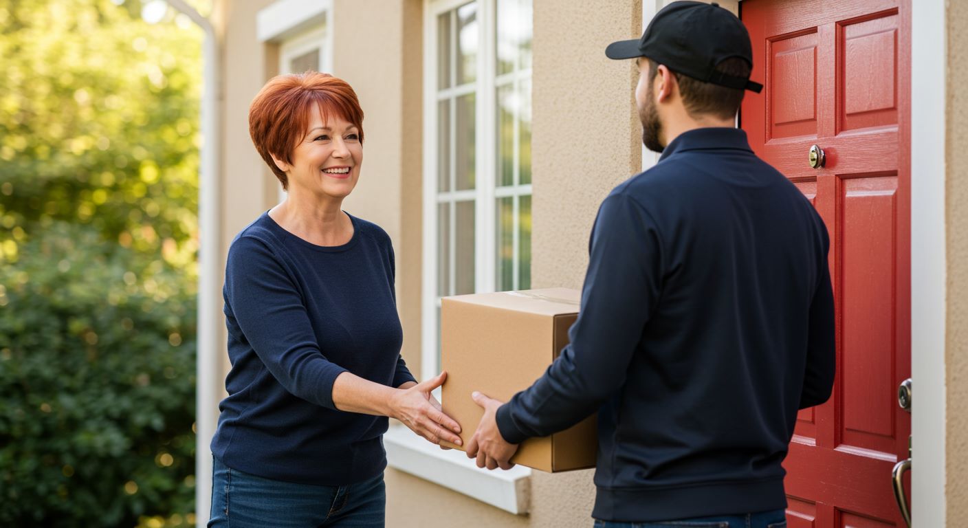 택배를 전달받고 있는 사진