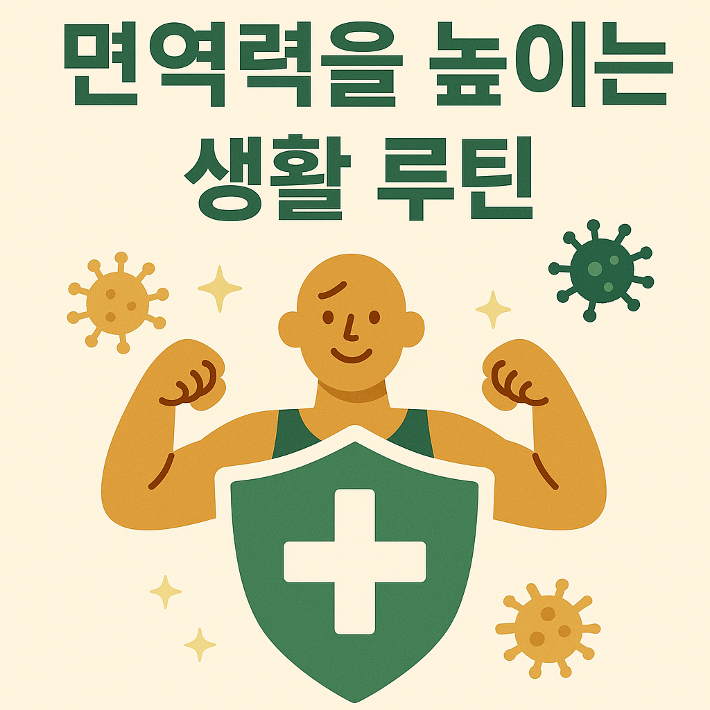 계절별 면역 관리 전략을 설명하는 한국어 인포그래픽 이미지로, 봄&middot;여름&middot;가을&middot;겨울에 따른 건강 루틴과 식습관 요소가 일러스트로 표현된 플랫 스타일 디자인