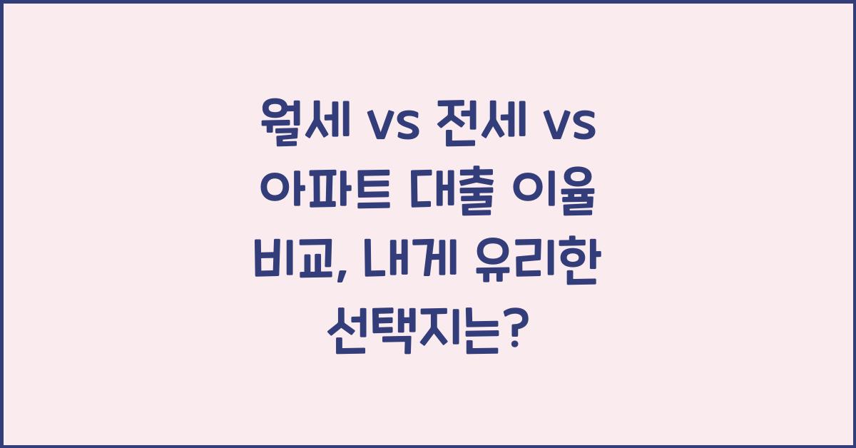 월세 vs 전세 vs 아파트 대출 이율 비교