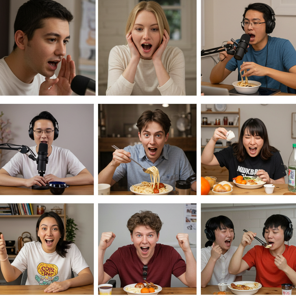 인기 쇼츠 콘텐츠 예시로 구성된 ASMR, 먹방, 변신 영상 모음 썸네일