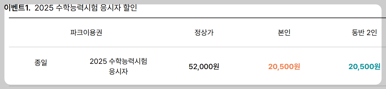 수능 수험생 놀이공원 할인