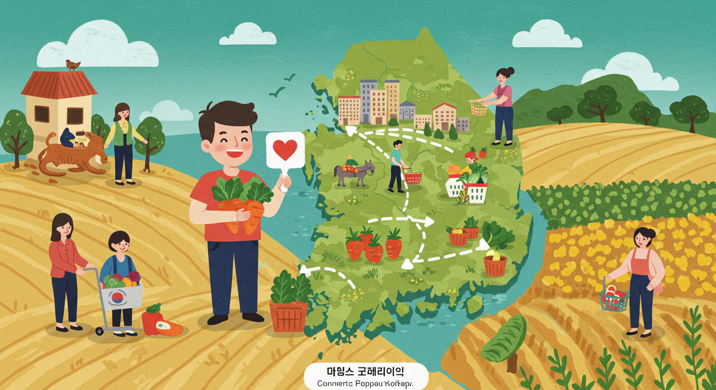 소비가 농촌과 도시를 연결하는 긍정적 흐름을 표현한 삽화