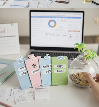 지출 목적에 맞게 돈을 나누어 저축하는 습관을 뜻하는 사진