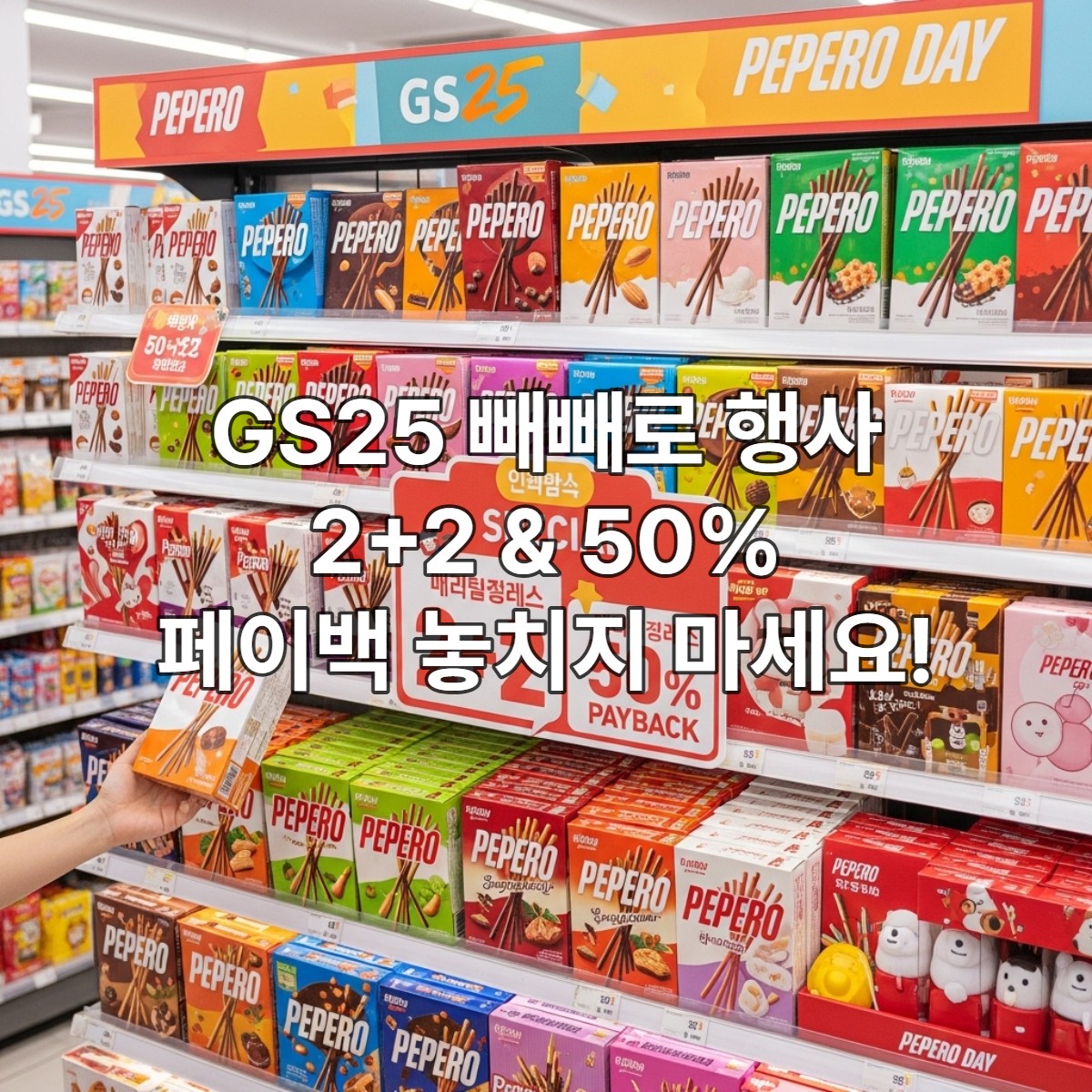 GS25 편의점 매장에서 빼빼로를 들고있는 이미지