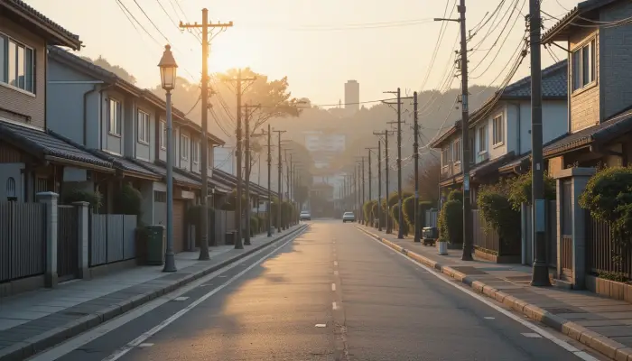 이른 아침 고요한 한국의 주택가 거리 풍경