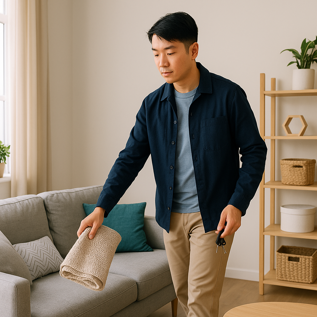 집정리하고 있는 남자 모습