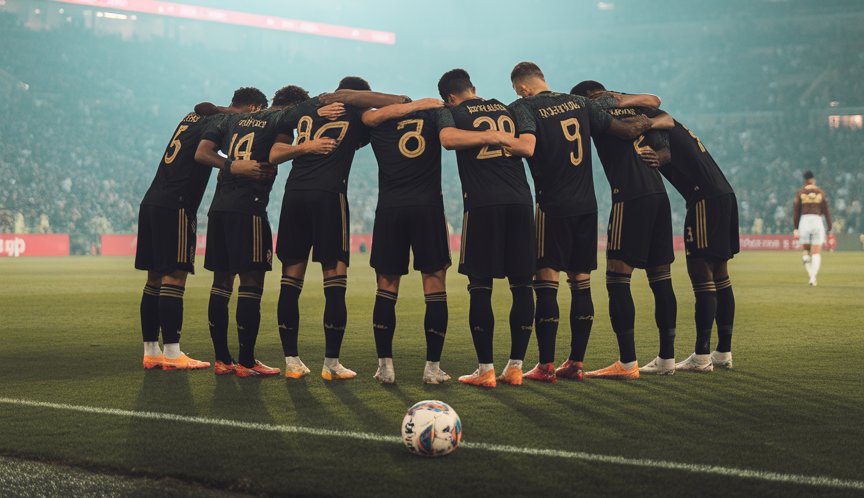 경기전 LAFC 선수들 화이팅 하는 모습 사진