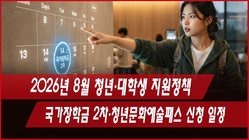 2026년 8월 청년&middot;대학생 지원정책｜국가장학금 2차&middot;청년문화예술패스 신청 일정