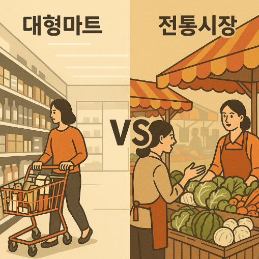 대형마트와 전통시장 비교 이미지