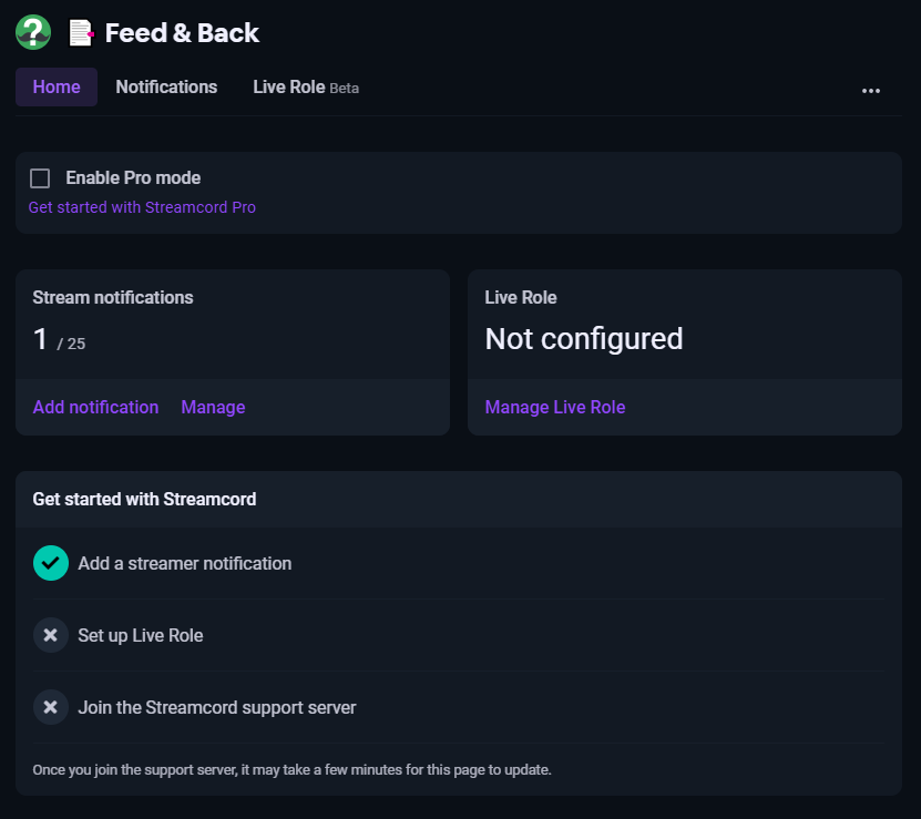 Streamcord에서 서버 설정 보기